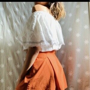 Zara Woman Tan/Peach linen Off Shoulder Peasant blouse SMALL